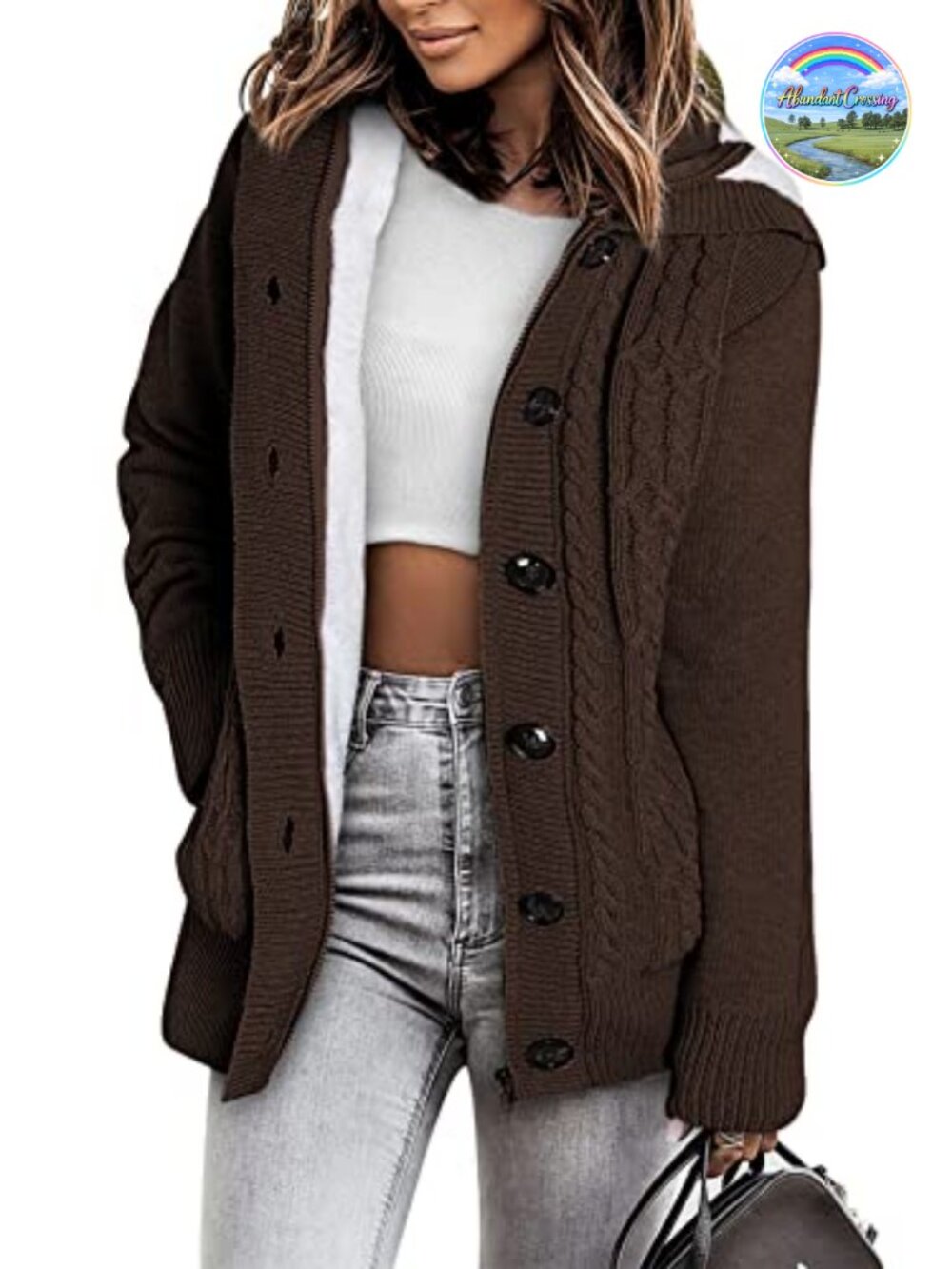 Fleece Lined Hooded Cardigan Sweater Full Zip Button Knit Winter Warm
